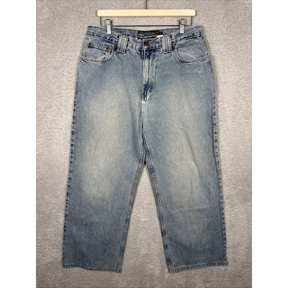 Vintage Bullhead Jeans Mens 34x28 Baggy Wide Leg 90s Y2K Skater Denim *Hemmed*